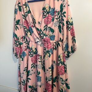 Pink and Green Ruffled Wrap Sundress
